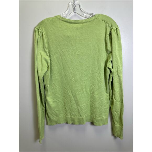August Silk Cardigan Sweater Women’s L Button Front Silk Blend Green Y2K Preppy - Picture 2 of 9